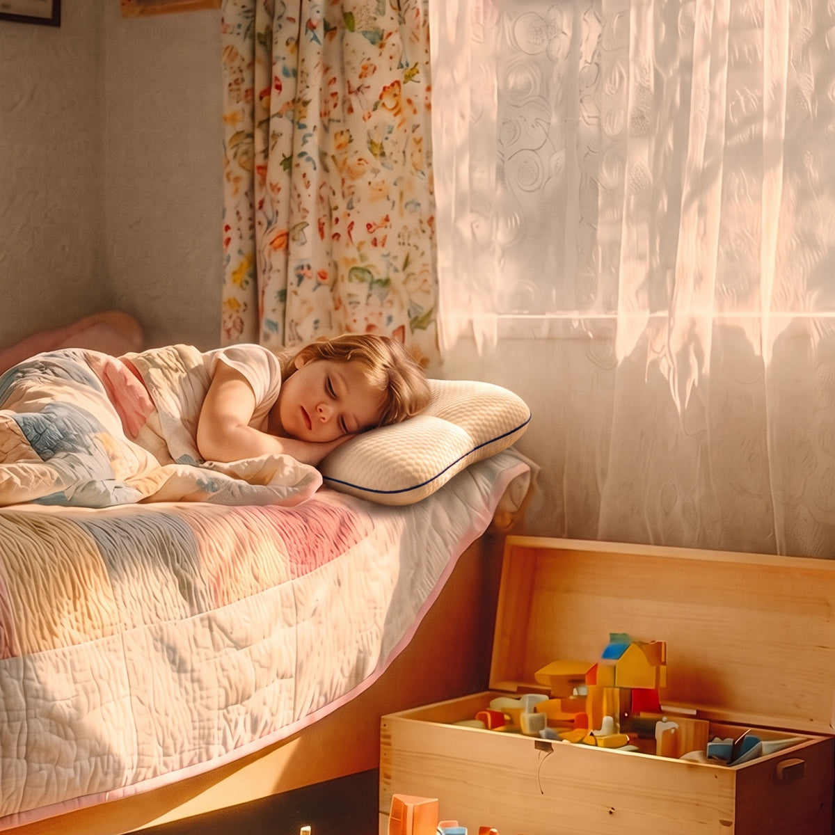 Une petite fille fait la sieste au soleil sur l’oreiller enfant