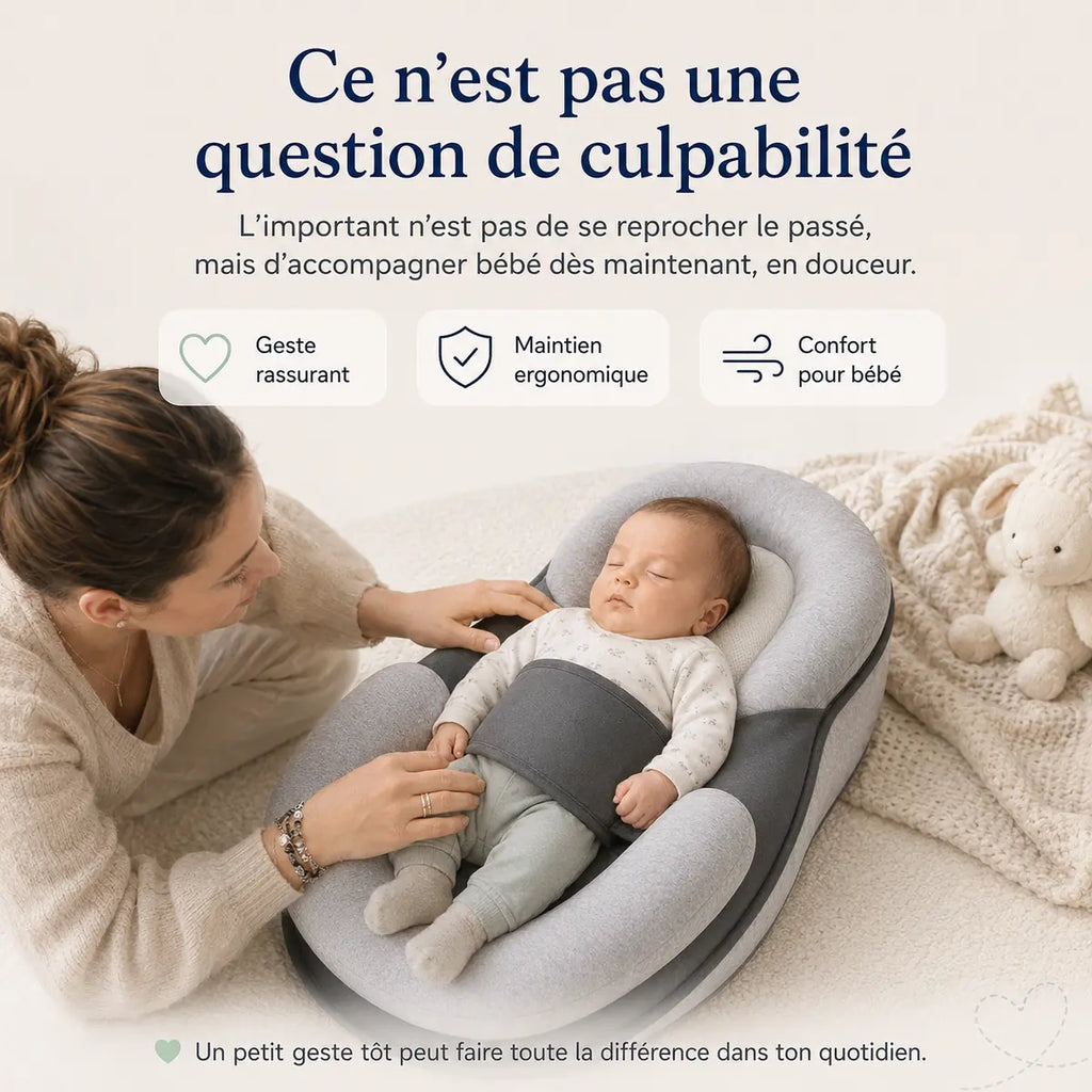 Visuel publicitaire du Cocon, maman et nouveau-né, titre « Ce n’est pas une question de culpabilité »