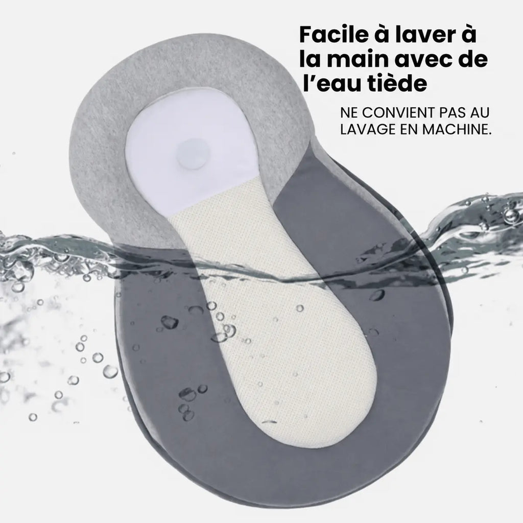Infographie du Cocon plongé dans l’eau, « Facile à laver à la main à l’eau tiède »