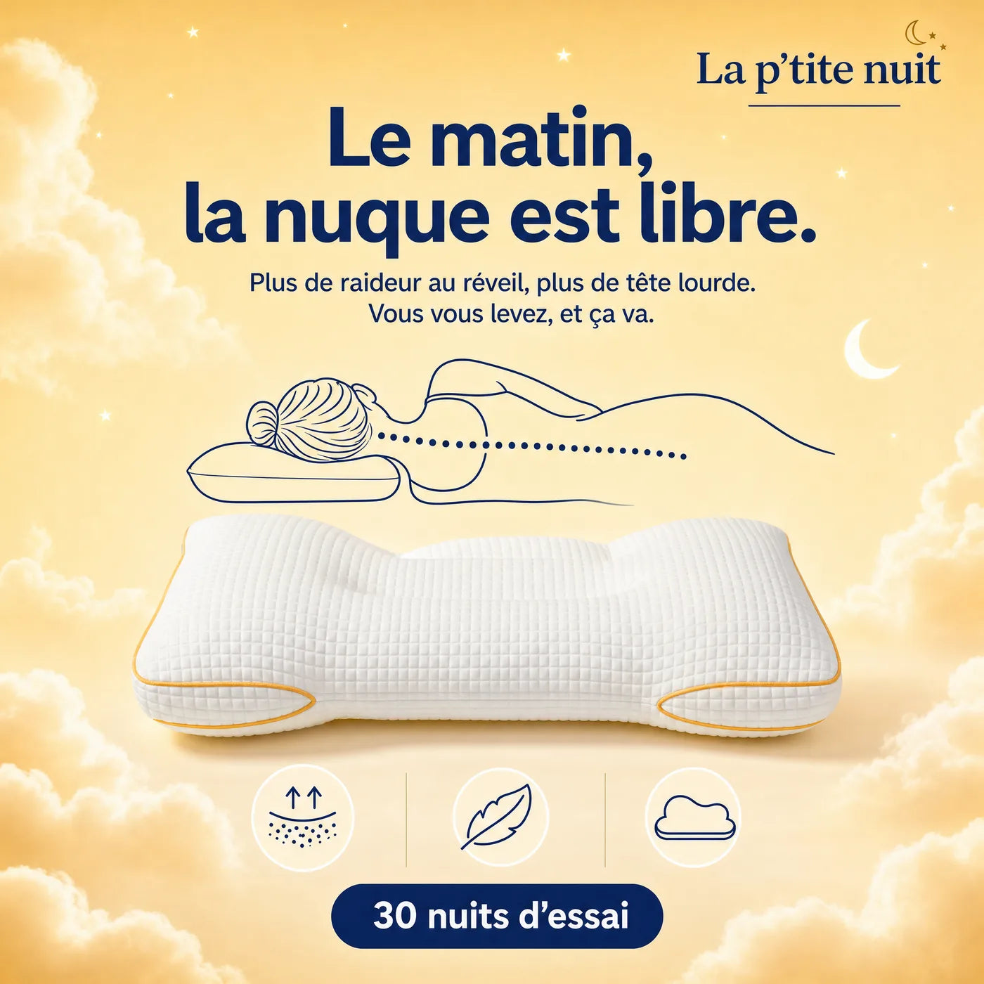 Alignement tête, nuque et dos sur l’oreiller adulte La P’tite Nuit