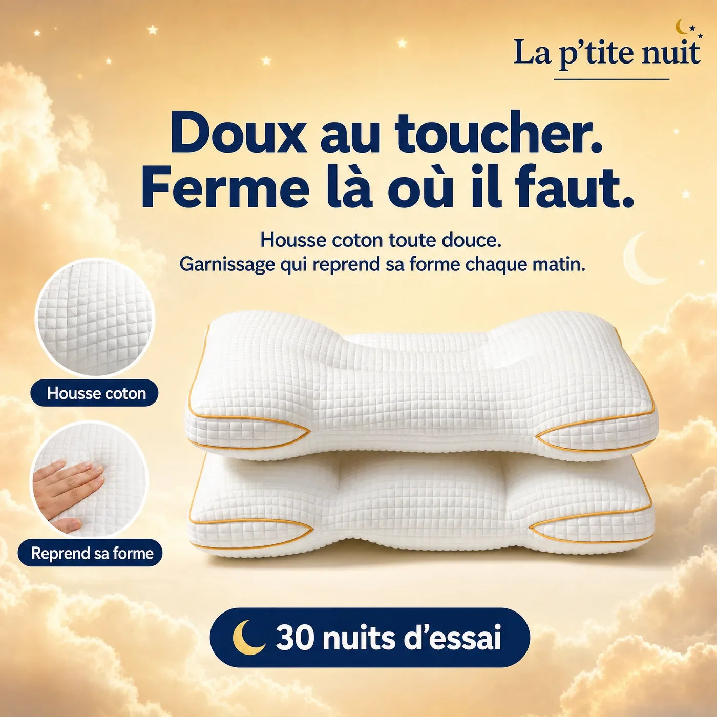 Housse coton et garnissage de l’oreiller adulte La P’tite Nuit