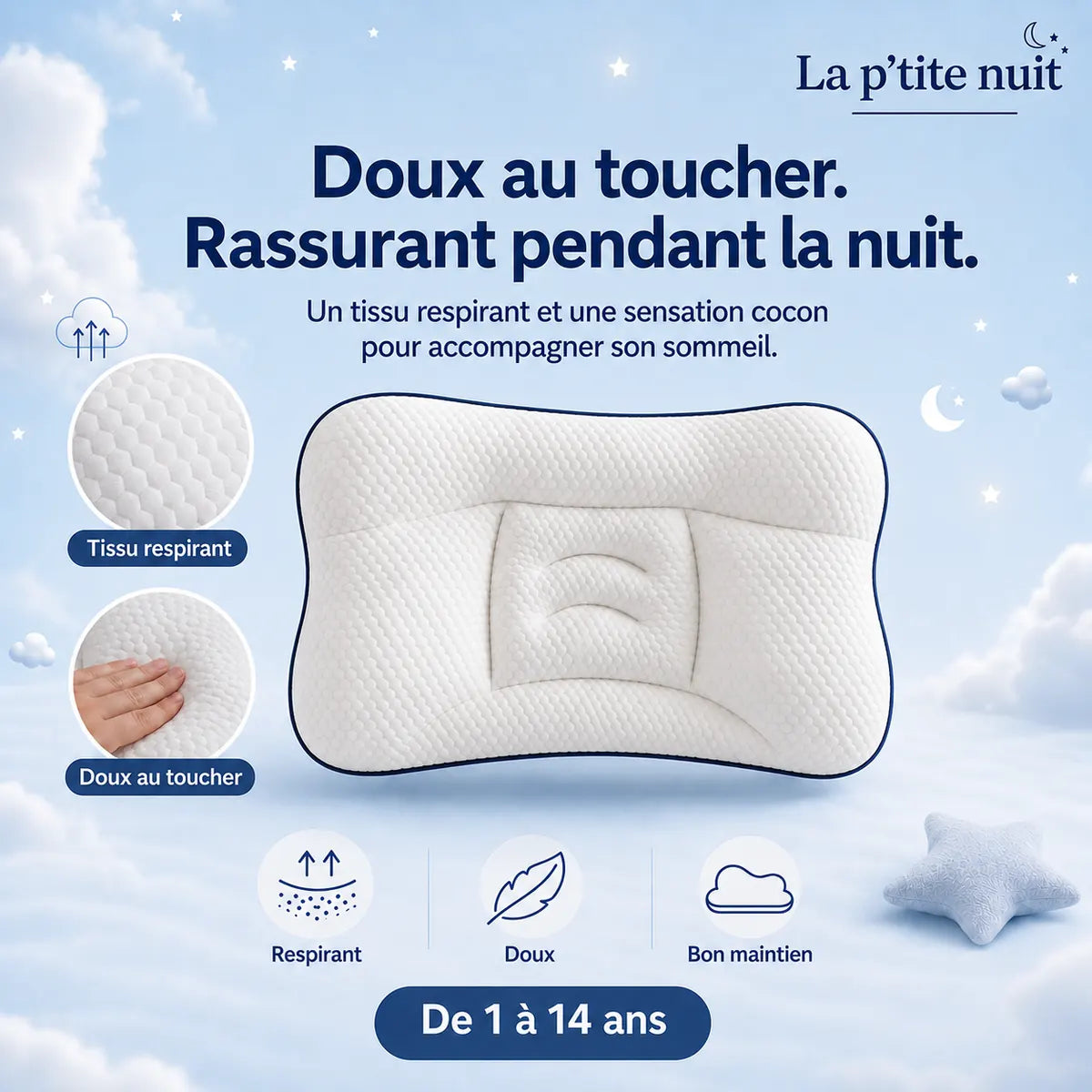 La Petite Nuit: ein Standardkissen neben einem Kinderkissen